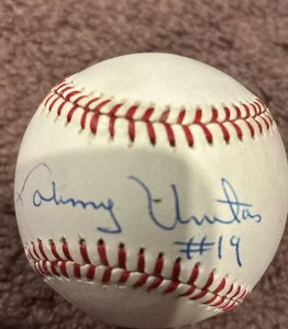 Adesivo Johnny Unitas firmato Rawlings Baseball 19 Baltimore Colts Baseball Jsa - Foto 1 di 5
