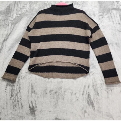 Suéter Logix Lana Alpaca Rayas Cuello Embudo Alto Bajo Talla L Negro Tostado Elástico Foto 1 de 4