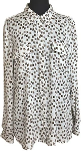 Liz Claiborne White Blouse Geometric Pattern 100% Polyester Women's Size XL - Picture 1 of 14