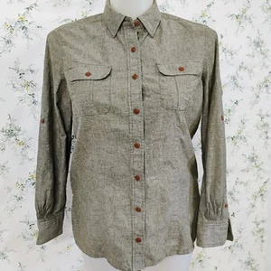 Brooks Brothers Linen Blend Long Sleeve Shirt Women Size 12 Roll Tab Sleeves - Picture 1 of 15