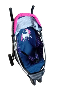 Puppenwagen Jogger Sport blau/pink mit Einhorn mit Sonnendach und Einkaufskorb - Bild 1 von 4