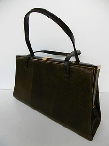 BEAU SAC A MAIN ANCIEN EN LEZARD MARRON DE JANE SHILTON ANGLETERRE- VINTAGE TBE - Imagen 1 de 12