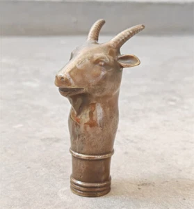 Antique Victorian Zodiac Big Bronze sheep ram Head Walking Stick handle - Picture 1 of 8