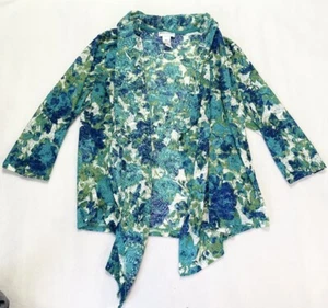 Draper’s & Damon’s geblümt blau grün vorne drapiert offen Strick Cardigan Top Gr. PXL - Bild 1 von 5