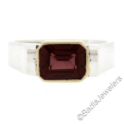 Кольцо-солитер Lagos Caviar с ободком из золота 18 карат и серебра с изумрудной огранкой родолитом гранатом - Изображение 1 из 4