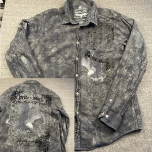 Y2K Vintage Helix Button Shirt XXL Mens Gray/BLK Cyber Grunge Goth Skater - Picture 1 of 12