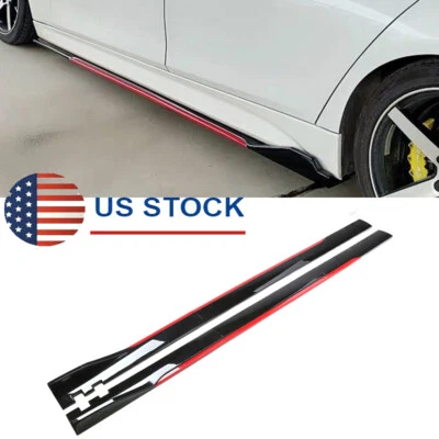 86.6'' Car Side Skirts Winglet Extensions Splitters Body Kit Glossy Blcak & Red - Image 1 of 4