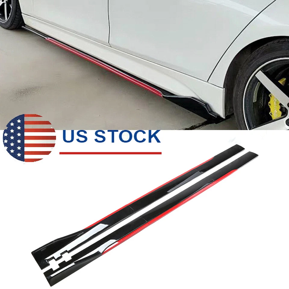 86.6'' Car Side Skirts Winglet Extensions Splitters Body Kit Glossy Blcak & Red Foto 1 de 4