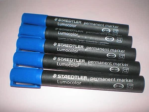 5x Staedtler Permanent Marker 352-3 blau Rundspitze 2mm Filzstift DRY SAFE NEU - Bild 1 von 3