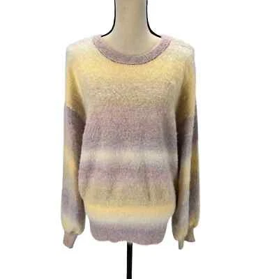INC Long Sleeve Crew Neck Space Dyed Striped Sweater - Purple Yellow Pink - XL - Image 1 of 4