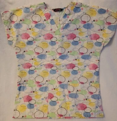 Sierra Scrub Top White Medium Colorful Pattern Design Multicolor Stars V-neck - Image 1 of 3