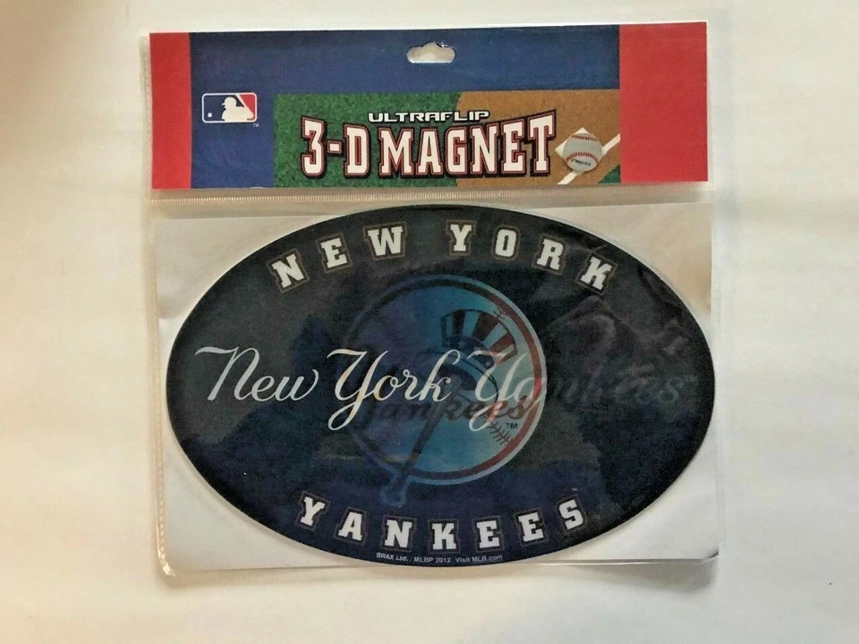 MLB Béisbol New York Yankees 3D Holográfico Ovalado Calcomanía 9" x 6" Imán Coche Frig Foto 1 de 1