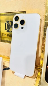 CUSTOM 24k Gold Plated Frame Apple iPhone 16 Pro Max 1 TB White Back Unlocked - Picture 1 of 16