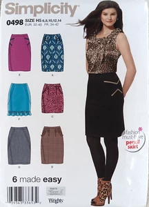 Simplicity 0498 Women's Size 6-16 Karen Z Wrights 6 Made Easy Pencil Skirts - Picture 1 of 3