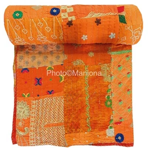 Edredón indio hecho a mano de colección retazos Kantha colcha Khambadiya edredones - Imagen 1 de 6