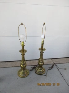 ORIGINAL PAIR Stiffel Brass Table Lamps Lamp w/ 3-Way Sockets 34" works good con - Picture 1 of 9