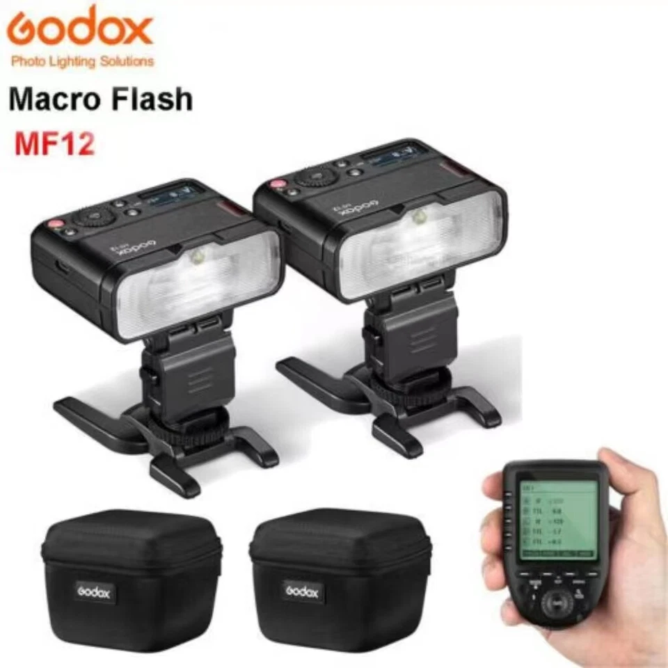 2X Godox MF12 12W TTL Macro Flash Speedlite+Xpro Trigger For Canon Nikon Sony - Image 1 of 4