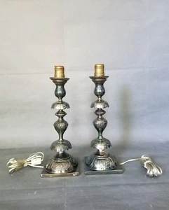Vintage Norblin & Co Silver Plate Poland Table Lamps 14" set of 2 - Picture 1 of 8