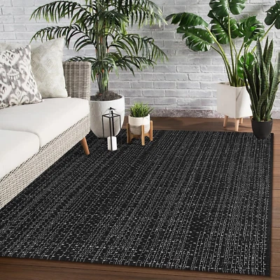 Outdoor Rug 4X6 Area Rug Washable Kitchen Rug Black and White Striped Rug Cotton - Image 1 of 4