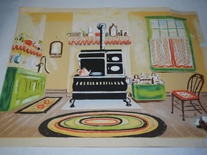 Aquarell Gemälde Territorial Küche signiert Bunnell 11" x 14" - Bild 1 von 3