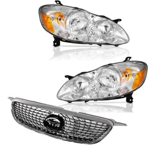 For 2003-2008 Toyota Corolla Diamond Style Chrome Grill & Headlights Set Pair - Foto 1 di 10