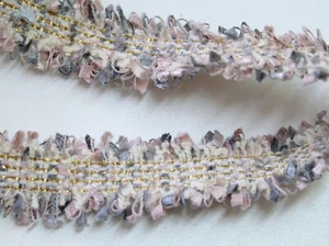 EXCLUSIVO, ribete Bouclé, flecos, tejido, rosa viejo, gris, crema, dorado - Imagen 1 de 3