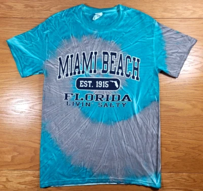 Miami Beach T-Shirt Men's Small Blue Gray Florida Tie-Dye Adult Travel Souvenir - Image 1 of 2