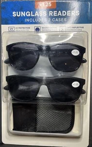 Sonnenbrille Lesegerät +1,25, 2 Brillen mit schwarzem Gestell und 2 Etuis Neu - Bild 1 von 2