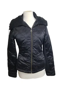 Guess Steppjacke Satin Damen M Schwarz Y2K Mono G Full Zip Daunenmantel Vintage - Bild 1 von 16