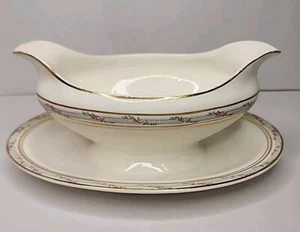 2 Pc Vintage POPE-GOSSER China LaBELLE USA GRAVY BOWL Boat w/ LUGGED Under PLATE - Picture 1 of 6