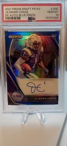 2021 JA'MAAR CHASE PRIZM DRAFT PICKS ON CARD AUTO-BLUE PRIZM #025/149 GEM MT 10