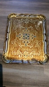 Exklusives edles Serviertablett, Servierbrett Deko Holz gold braun - Bild 1 von 3