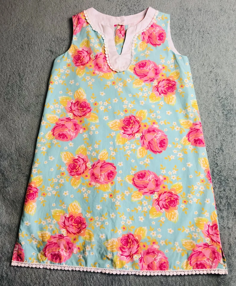 Kelly’s Kids Floral Dress, Aqua/Pink/Yellow, Girl’s Size 8-10 - Image 1 of 4