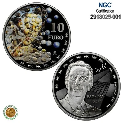 2021M España S10E Salvador Dalí Galatea de las Esferas NGC PF 70 UC + CERTIFICADO DE AUTENTICIDAD ¡Top Pop! Foto 1 de 4