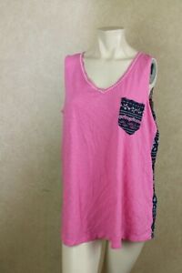STYLE & COMPANY Womens New Pink Printed Pocketed Embroidered Tank Top NWT_ R6D4