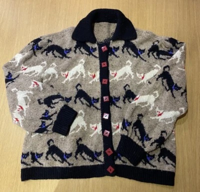 Cárdigan vintage de los años 80 con cuello 100 % lana tejido a mano talla 10/S Foto 1 de 4