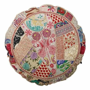 New 18" Round Floor Decorative Pillow Cover Multi Patchwork Cushion Cover Throw - Picture 1 of 4