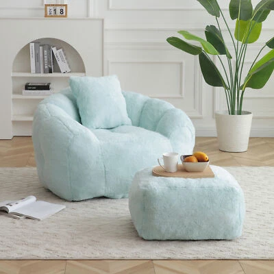 Giant Bean Bag Chair w/Footstool Oversized Accent Floor Sofa for Adults and Kids - Image 1 of 4
