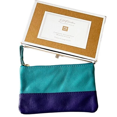 Pottery Barn подростков Caroline коллекции средний кожаный мешочек молнии синий бирюзовый новый в коробке - Изображение 1 из 4