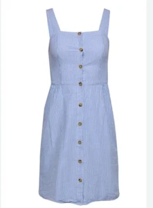 J Crew Blue Stripe Seersucker Dress Coastal Button Front Square Neck Preppy Sz 6 - Picture 1 of 10