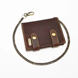 Echtleder Portmonee + Kette Trifold Brieftasche Geldbeutel Geldbörse Kartenetui  - Picture 1 of 6