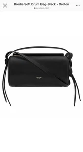 Oroton Brodie Black Genuine Leather Soft Drum Shoulder Crossbody Bag Purse - Picture 1 of 3