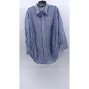 DENIMIST MONTAUK Women's Blue-Striped Button-Up Shirttail-Hem Top SZ S - Picture 1 of 10