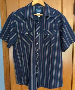 Wrangler Western Shirt Mens L Striped SS Pearl Snap Cowboy Rodeo Rancher - Picture 1 of 7