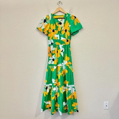 MAEVE ANTHROPOLOGIE The Somerset Maxi Dress Womens Sz S Green Floral Tiered Boho - Image 1 of 4
