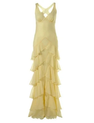 Maxi Vestido Kate Moss ❤ Topshop 100% Seda Amarillo Mantequilla en Niveles Sirena Talla 8 Foto 1 de 4
