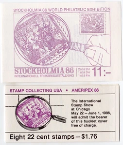 Scott #BK153 (2201a) Sweden (1588a) Ameripex 86 (2) Booklet of 8 Stamps - MNH - Picture 1 of 2