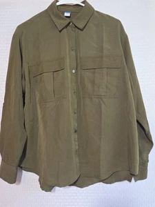 Camicia donna vecchia marina media con bottoni verde militare manica lunga roll tab casual - Foto 1 di 10