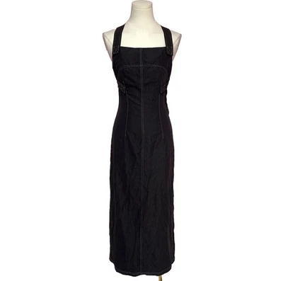 Maxi Vestido Grunge Vintage Años 90 Y2K Negro Puntada en Contraste  Foto 1 de 4