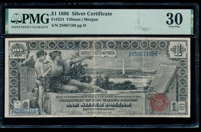 AC Fr 224 1896 $1 Silver Certificate EDUCATIONAL PMG 30 - Image 1 of 2